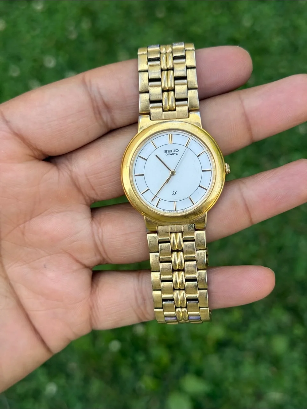 Seiko vintage rare Gold Tone Quartz Classic Dress Watch with White Dial Mens